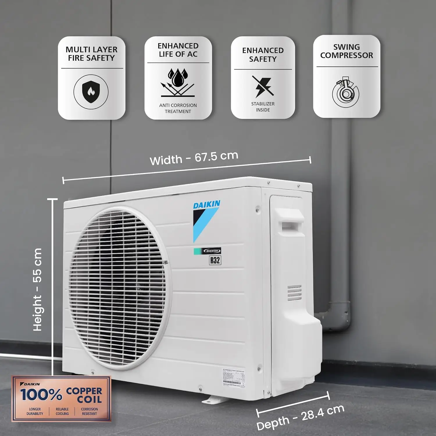 daikin 1 ton 3 star inverter split ac (copper, pm 2.5 filter, white) daikin 1 ton 3 star inverter split ac (copper, pm 2.5 filter, white)