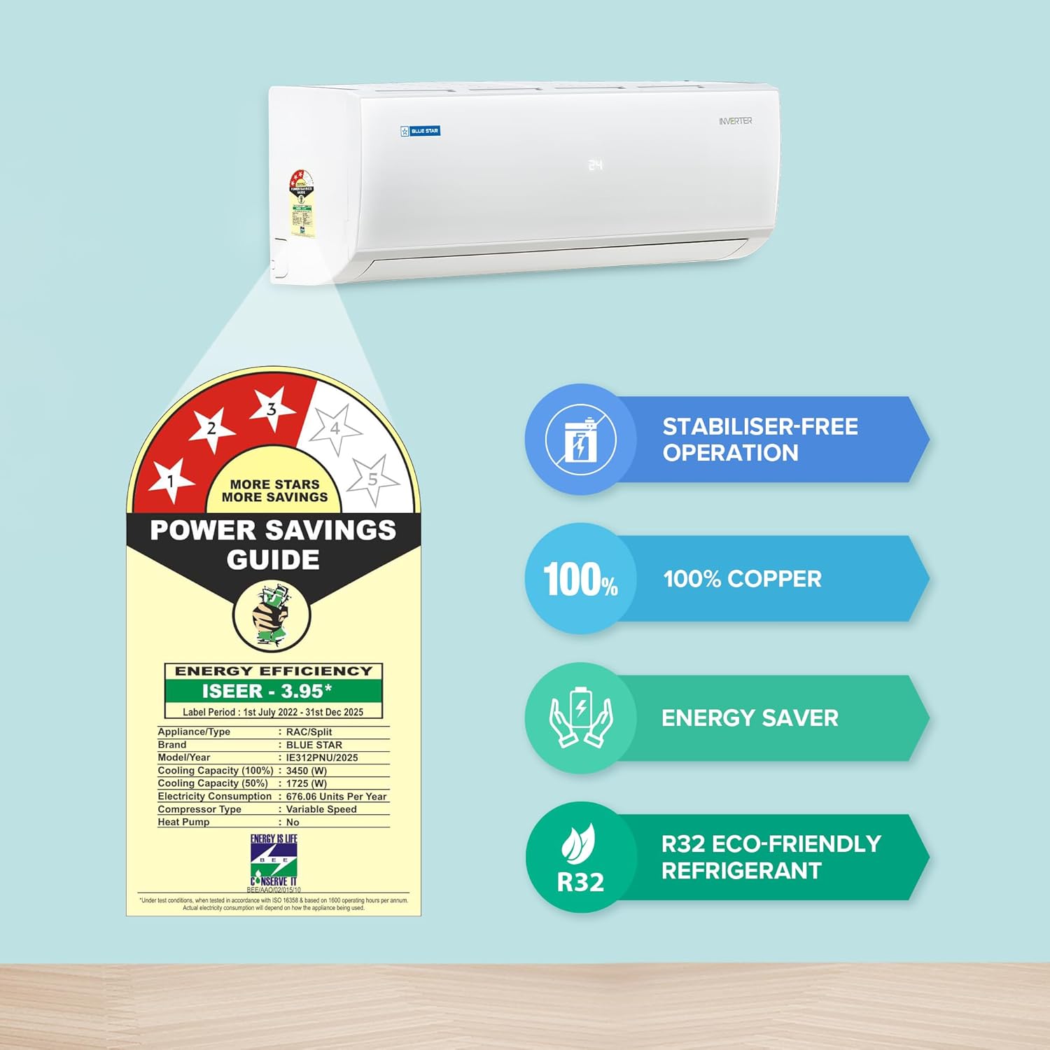 blue star 1 ton 3 star,inverter split ac (copper, convertible 5 in 1 cooling, digiq hepta sensor,blue fins, self diagnosis, white) blue star 1 ton 3 star,inverter split ac (copper, convertible 5 in 1 cooling, digiq hepta sensor,blue fins, self diagnosis, white)