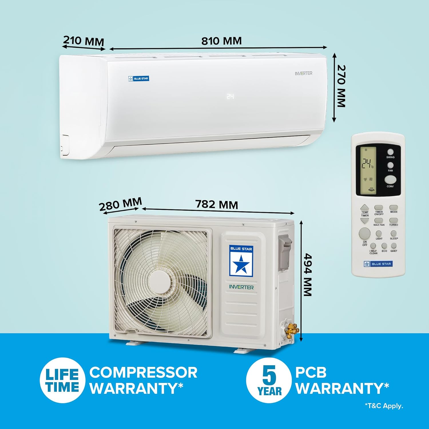 blue star 1 ton 3 star,inverter split ac (copper, convertible 5 in 1 cooling, digiq hepta sensor,blue fins, self diagnosis, white) blue star 1 ton 3 star,inverter split ac (copper, convertible 5 in 1 cooling, digiq hepta sensor,blue fins, self diagnosis, white)