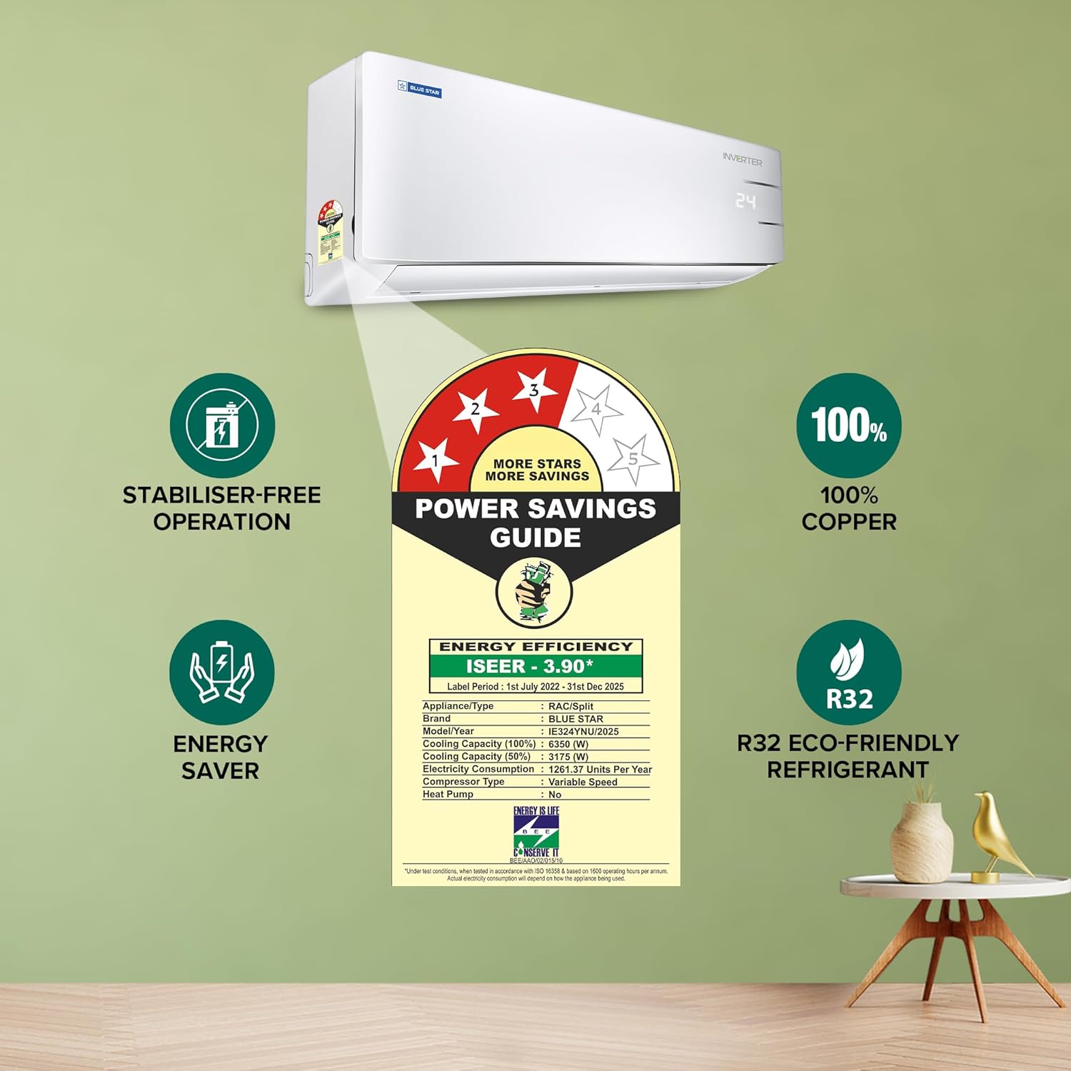 blue star 2 ton 3 star, inverter split ac (copper, convertible 5 in 1 cooling, auto defrost, dust filters, blue fins, white) blue star 2 ton 3 star, inverter split ac (copper, convertible 5 in 1 cooling, auto defrost, dust filters, blue fins, white)